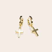 Silvbreeze Halo Cross Huggie Earrings