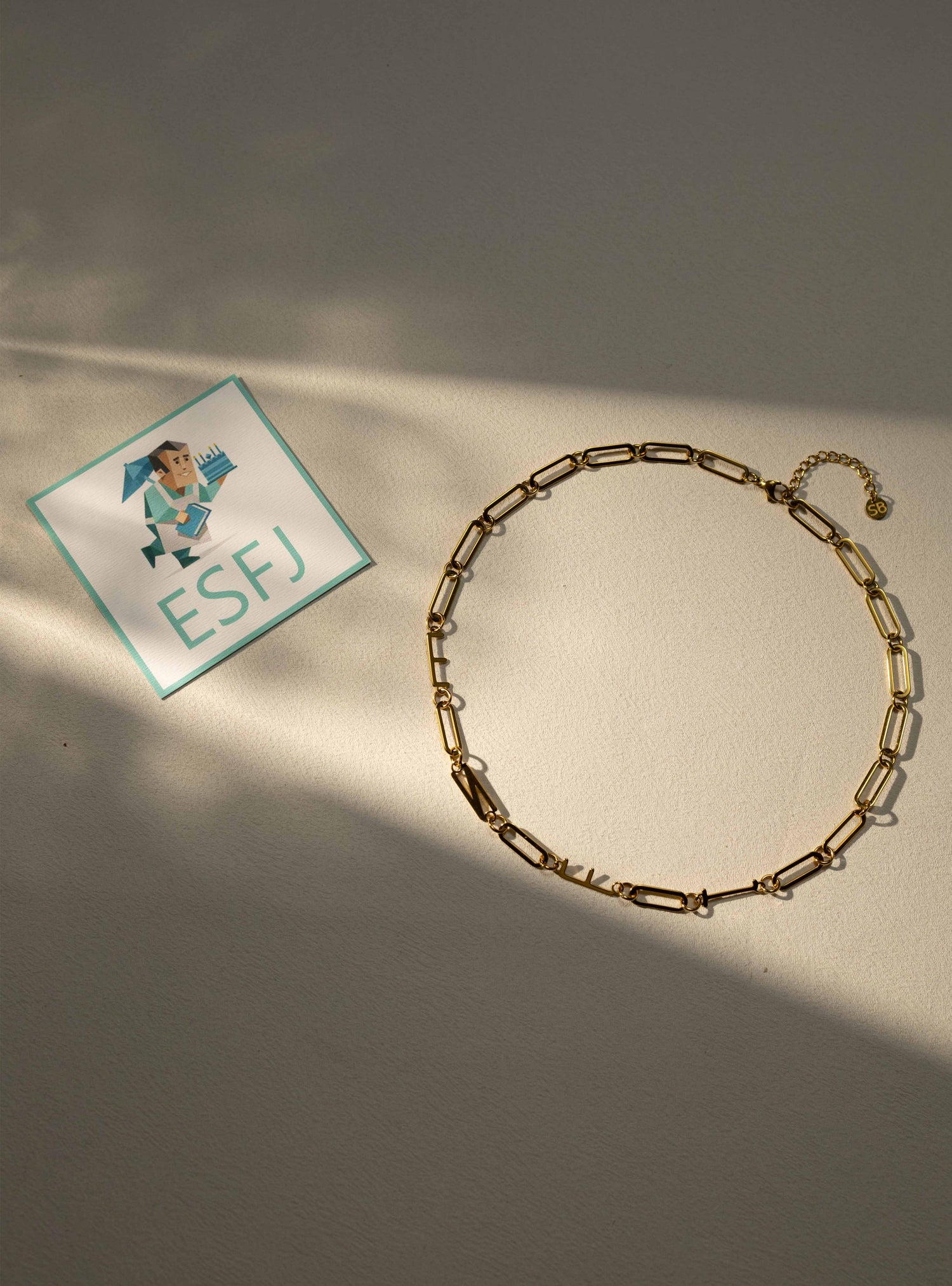 ESFJ MBTI Personality Necklace – Gold Paperclip Chain – Personalized Jewelry by Silvbreeze