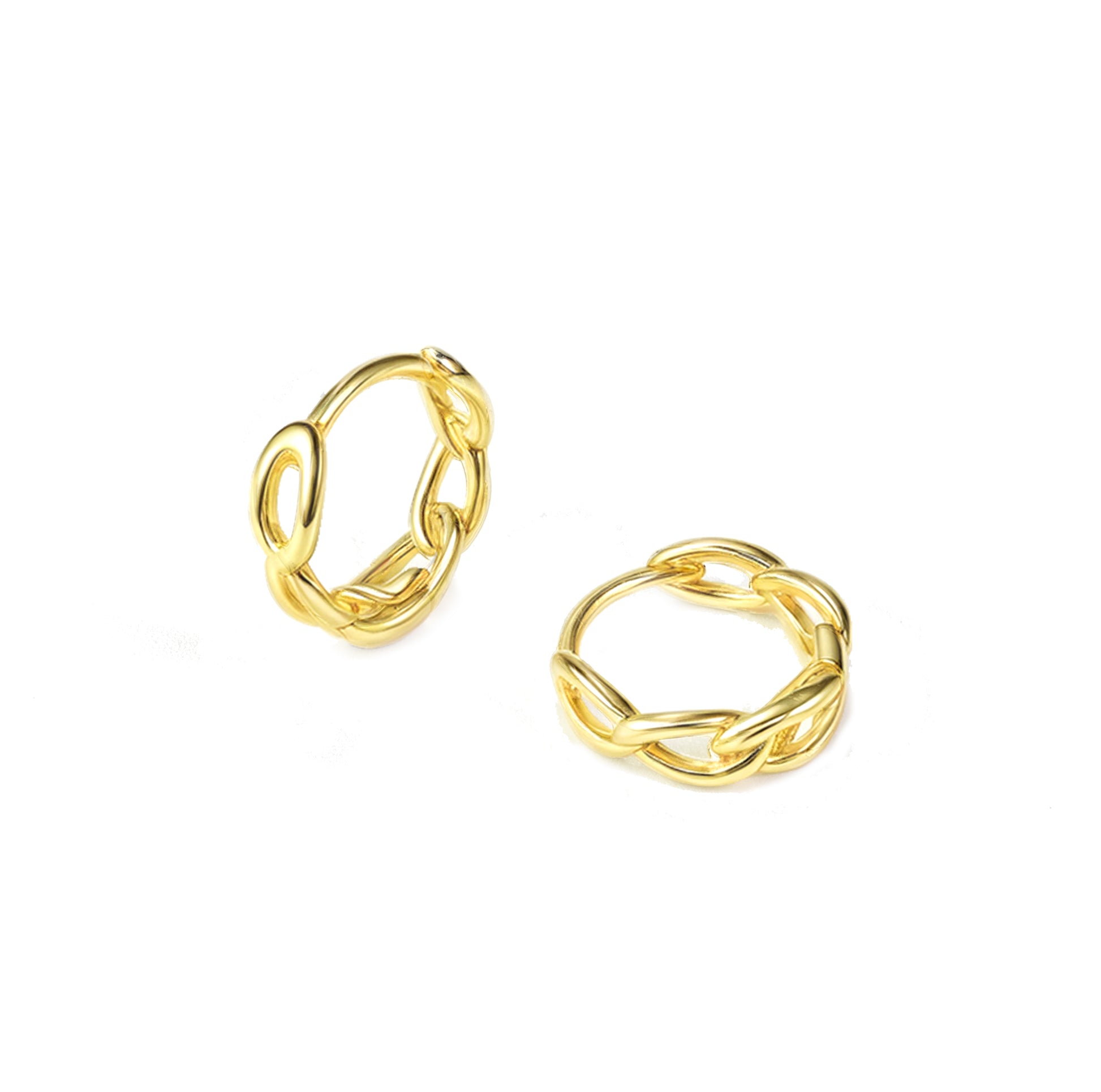 Eva 14K gold vermeil twisted link huggie earrings, small gold hoop design made in sterling silver by Silvbreeze