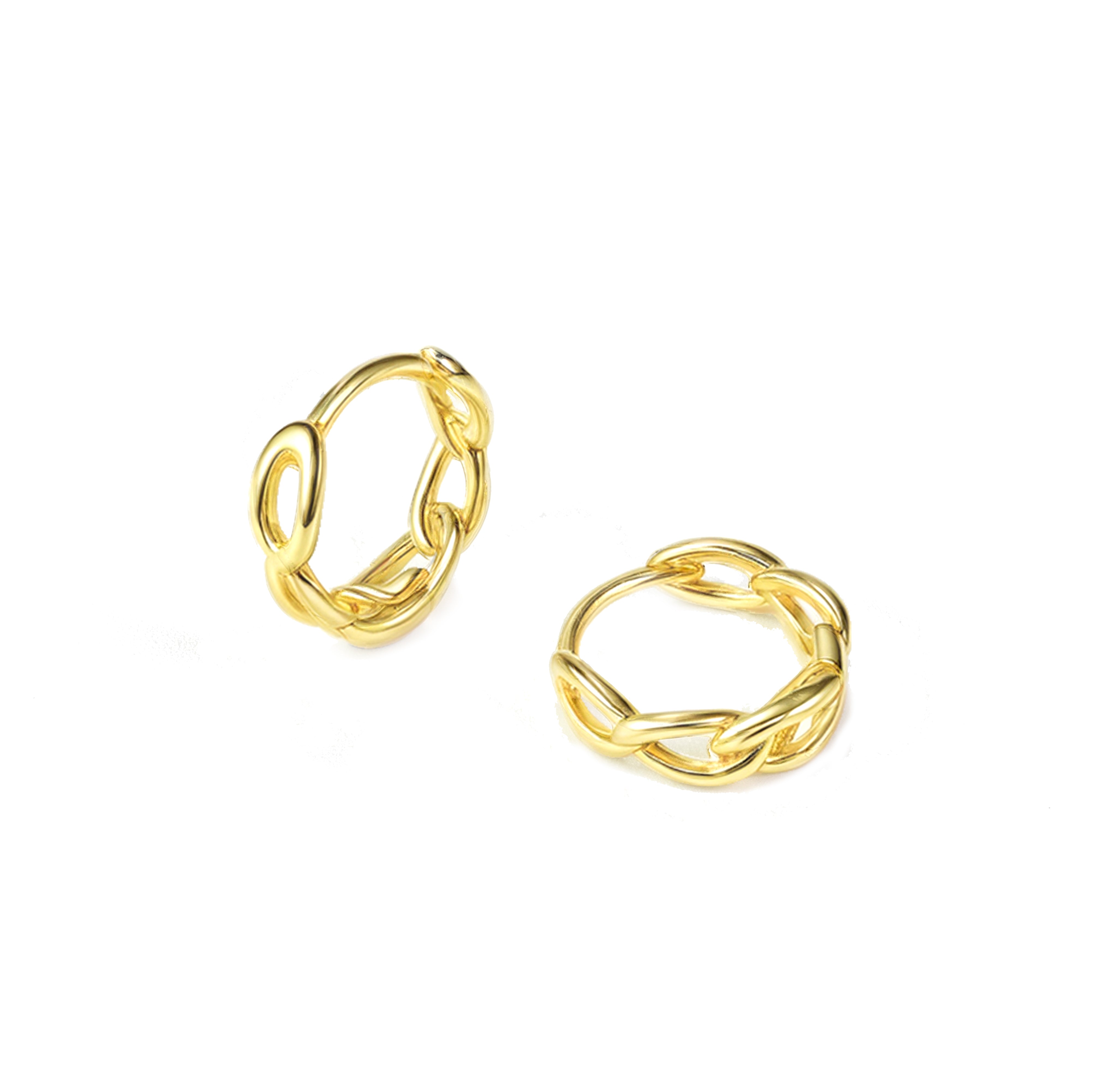 Eva 14K gold vermeil twisted link huggie earrings, small gold hoop design made in sterling silver by Silvbreeze