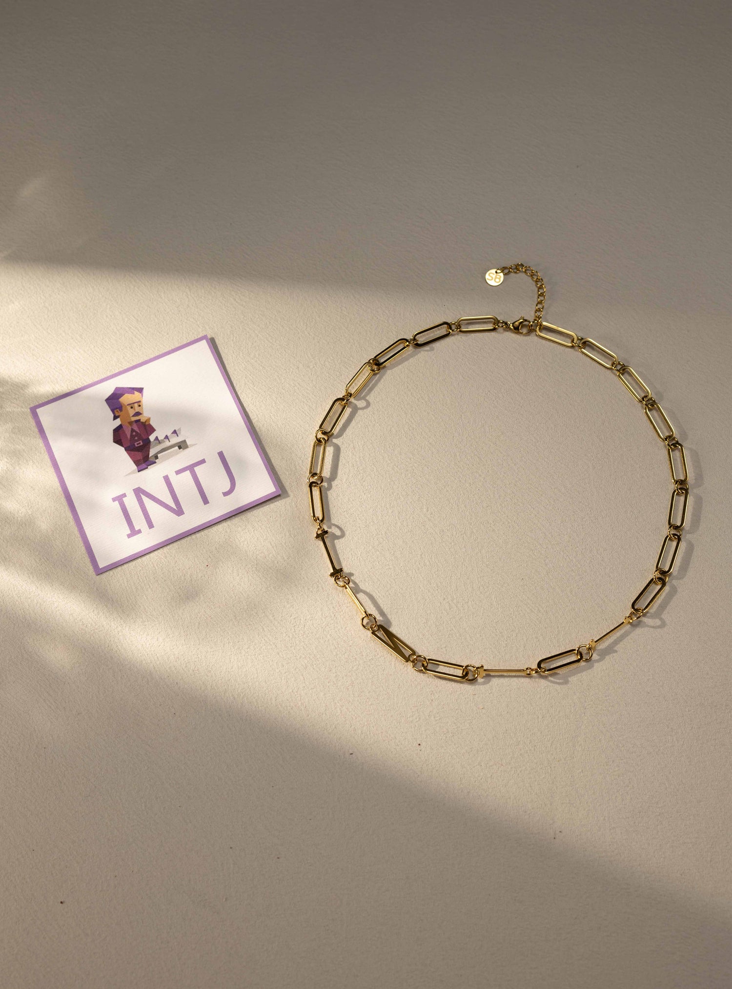 INTJ MBTI Personality Necklace – Gold Paperclip Chain – Personalized Jewelry by Silvbreeze