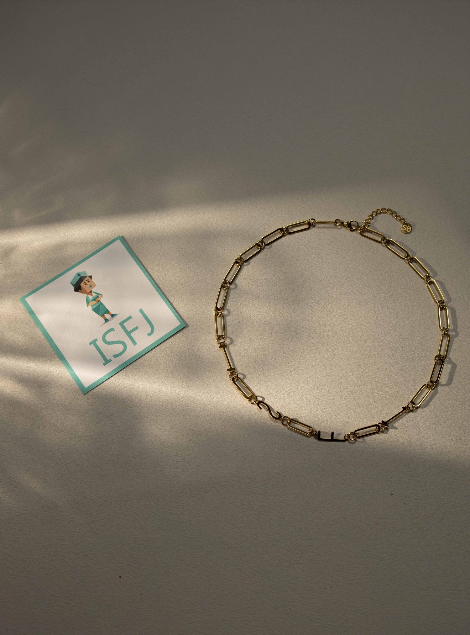 ISFJ MBTI Personality Necklace – Gold Paperclip Chain – Personalized Jewelry by Silvbreeze