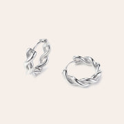 Kiva white gold huggie earrings with sculptural chain design, vermeil over sterling silver, lightweight and waterproof athleisure jewelry by SILVBREEZE