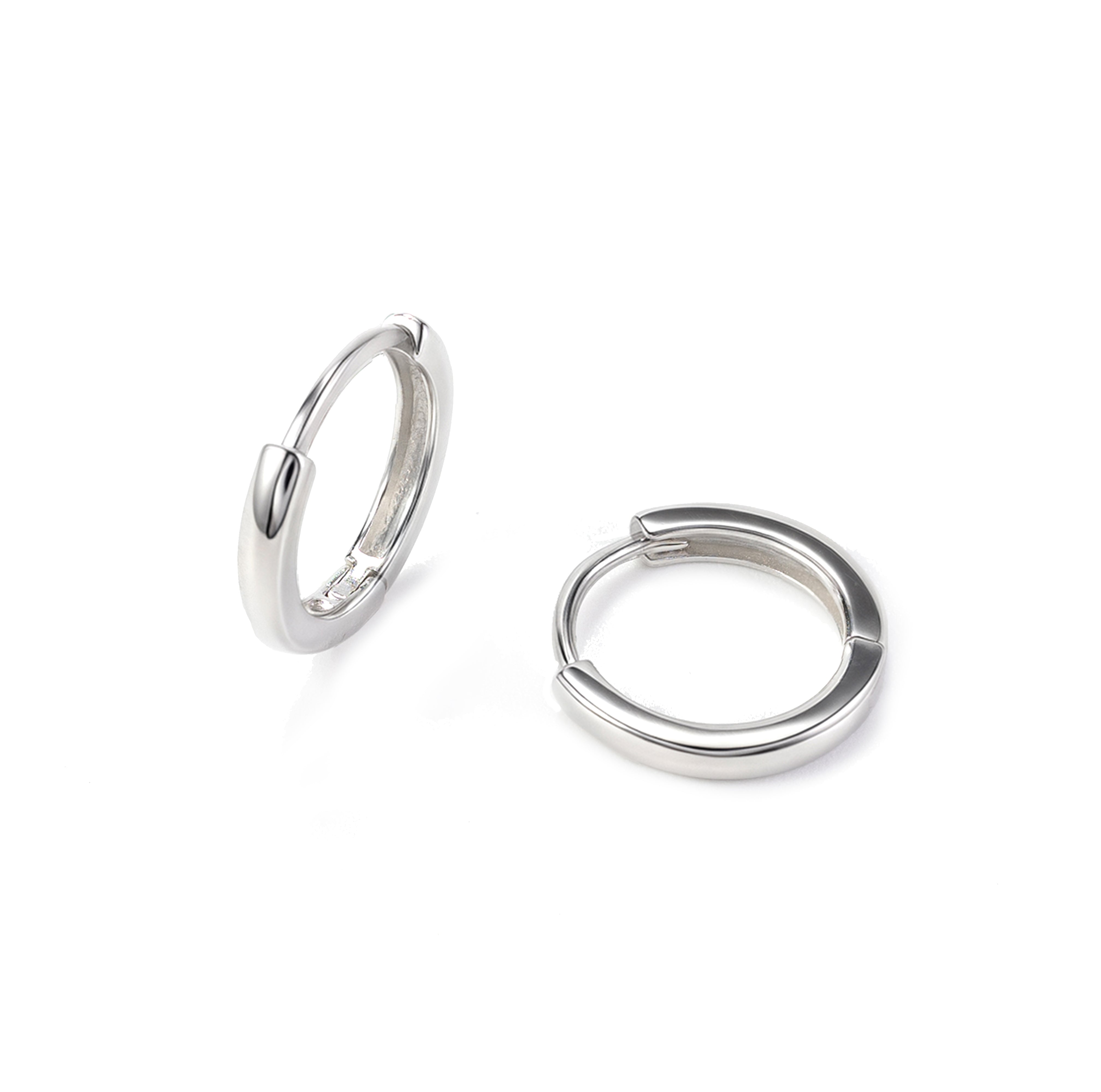 Lina white gold vermeil huggie earrings with smooth minimalist rounded design, lightweight waterproof hypoallergenic everyday hoops by SILVBREEZE