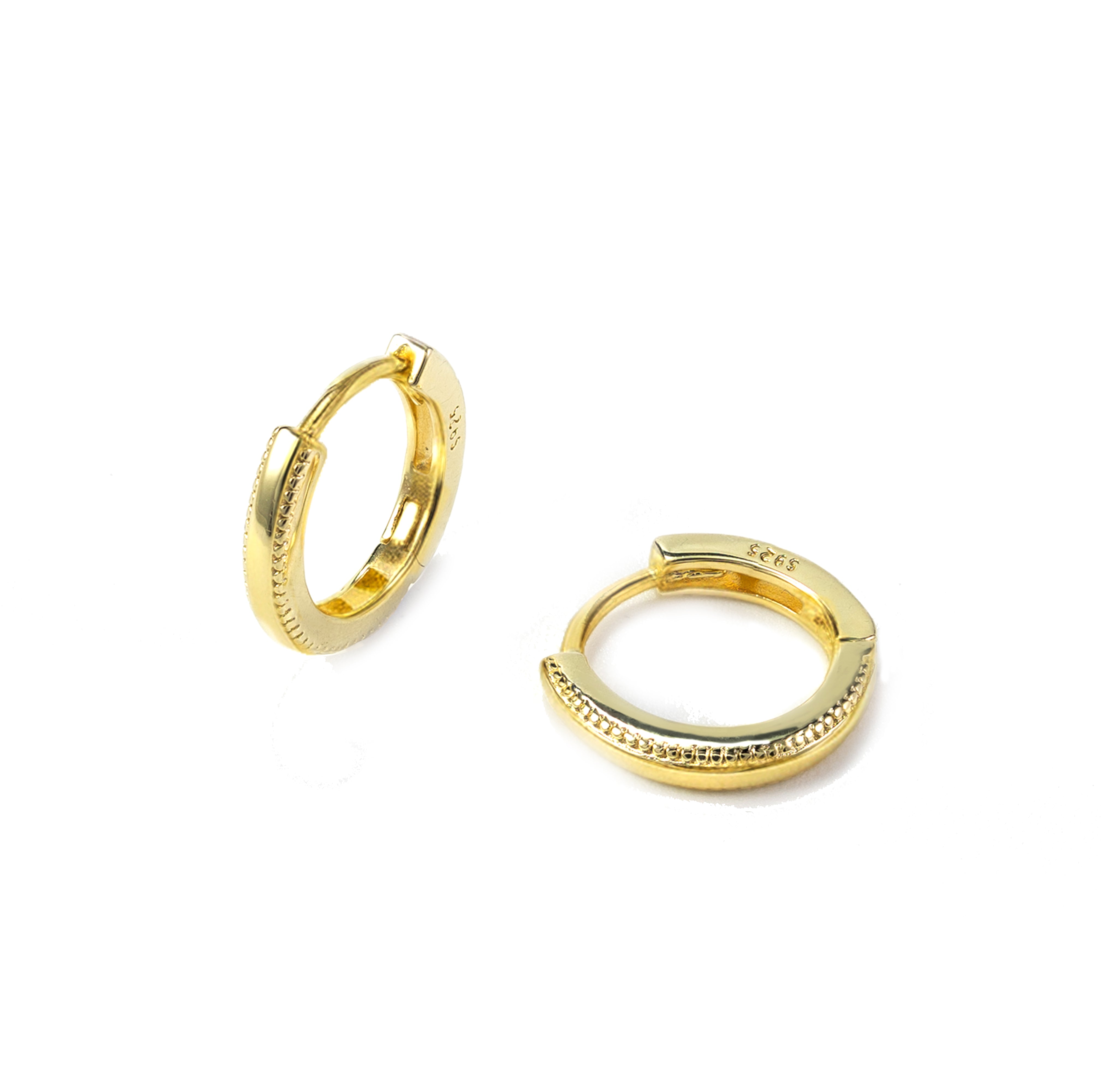 Onita gold vermeil huggie earrings with sculpted edge detailing, sterling silver small hoop earrings waterproof and lightweight by SILVBREEZE