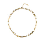 Waterproof gold ENFP MBTI personality necklace with minimalist paperclip chain, tarnish-resistant stainless steel, displayed on a clean neutral background with 18K gold finish