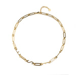 Waterproof gold ESFJ MBTI personality necklace with minimalist paperclip chain, tarnish-resistant stainless steel, displayed on a clean neutral background with 18K gold finish