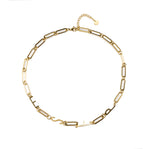 Waterproof gold ESFP MBTI personality necklace with minimalist paperclip chain, tarnish-resistant stainless steel, displayed on a clean neutral background with 18K gold finish