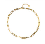 Waterproof gold ESTP MBTI personality necklace with minimalist paperclip chain, tarnish-resistant stainless steel, displayed on a clean neutral background with 18K gold finish