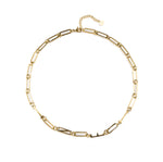 INFJ gold MBTI personality necklace with 18K gold paperclip chain, full product front view on neutral background.