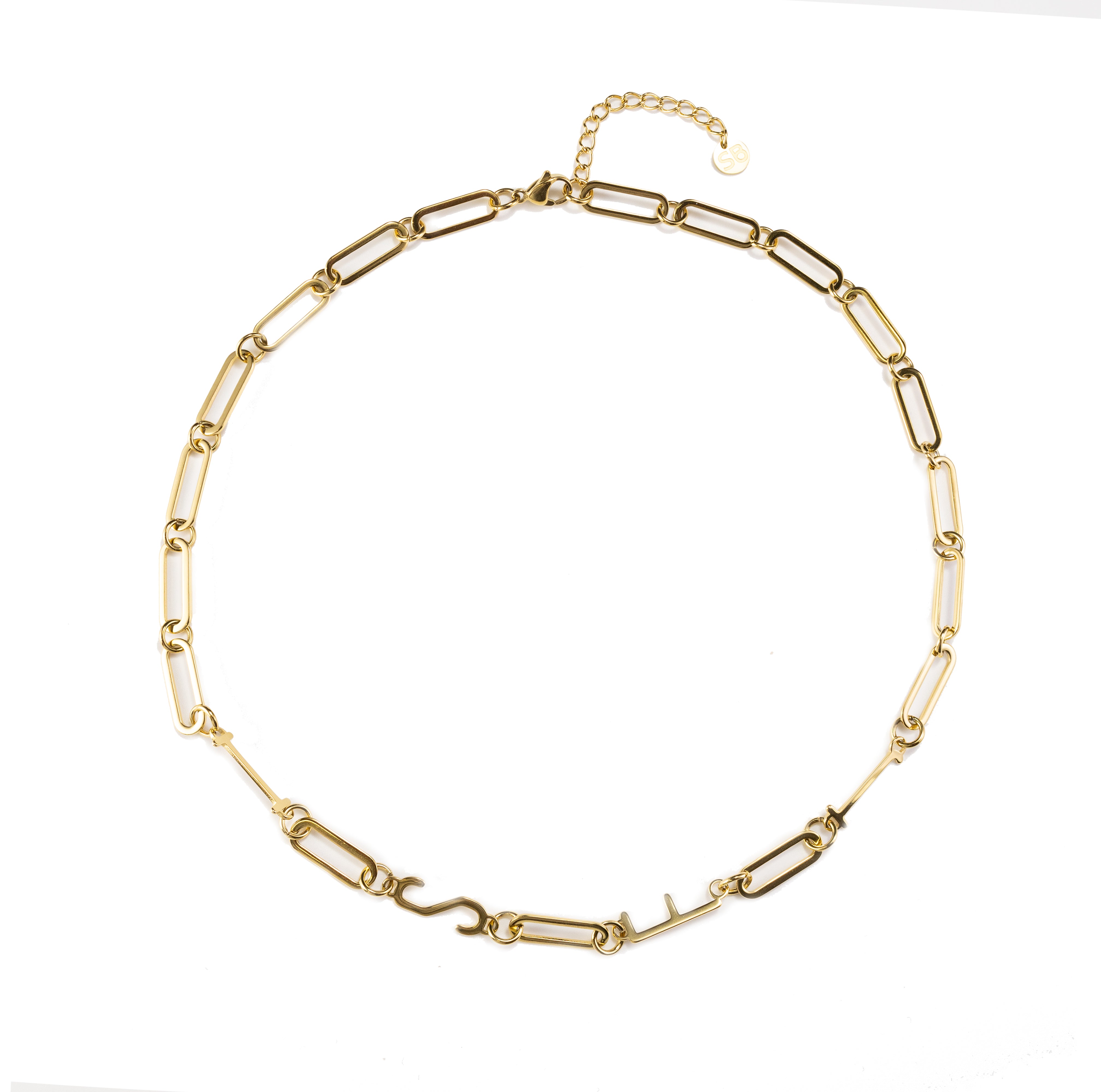 Silvbreeze MBTI ISFJ 18K gold plated paperclip chain personality necklace displayed on clean neutral background.