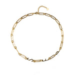 Waterproof gold ISFP MBTI personality necklace with minimalist paperclip chain, tarnish-resistant stainless steel, displayed on a clean neutral background with 18K gold finish